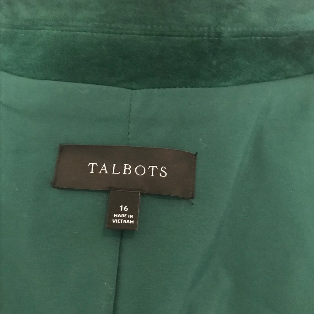 Talbots Emerald Green Velvet Four Button Blazer w/Lining Size 16 Luxury Jacket - Picture 5 of 10